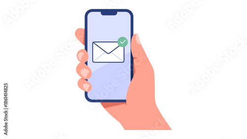 Hand holding a smartphone displaying a successfully delivered message notification on its screen