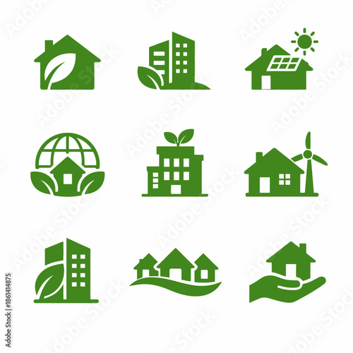 Sustainable green energy and eco-friendly building icons collection