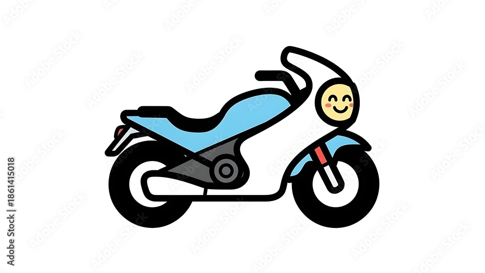 Obraz premium Cartoon Motorcycle with Smiling Face Illustration.