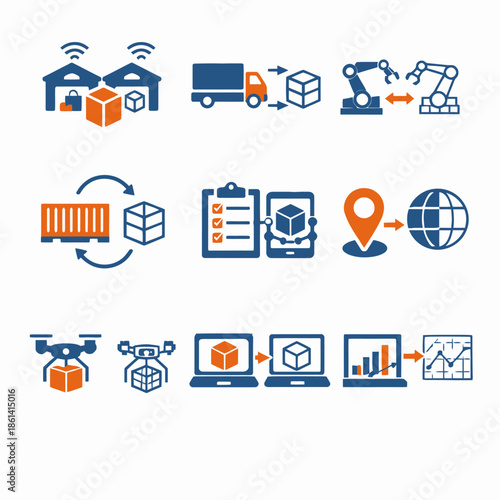 Smart logistics and automation icons for efficient supply chain management