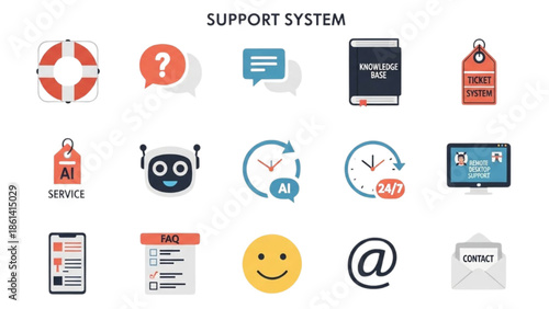 Customer support and service icons, including AI, FAQ, and contact options