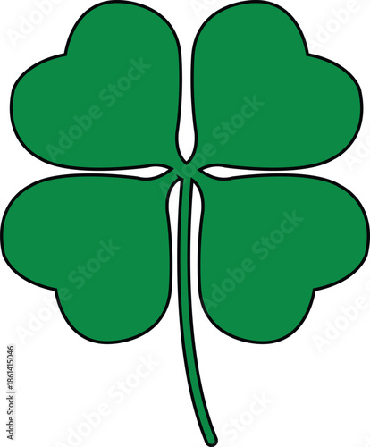 Green Four Leaf Clover With Black Outline shamrock