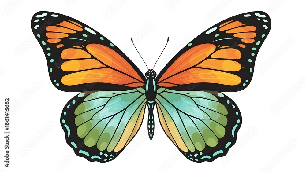 Fototapeta premium Colorful Butterfly Vector Illustration with Orange and Green Wings