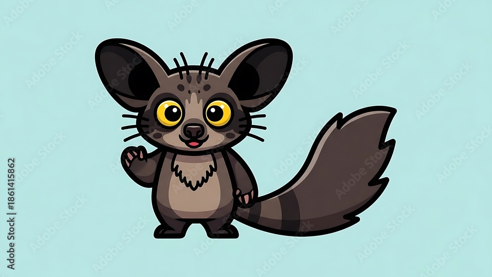 Naklejka premium Cartoon Lemur Character Illustration on Light Blue.