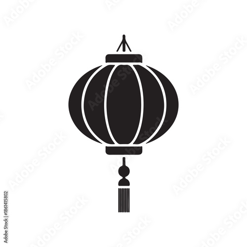 Traditional Chinese lantern with tassels hanging isolated on transparent background