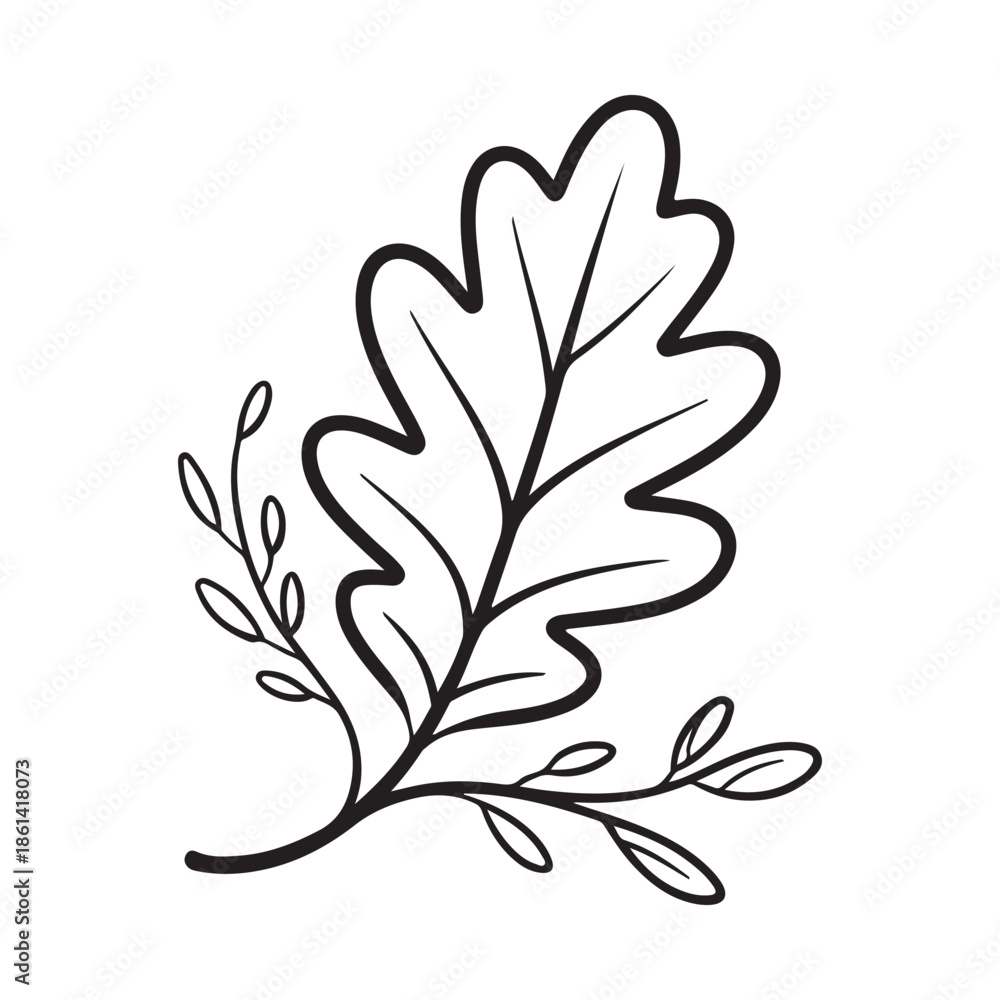 Obraz premium Oak Leaf Branch Vector Sketch
