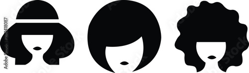 Three Stylized Female Silhouettes with Different Hairstyles