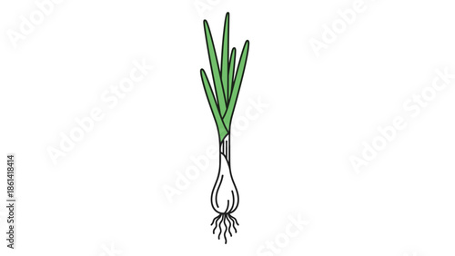 Fresh green onion plant with roots and leaves, Generative AI.