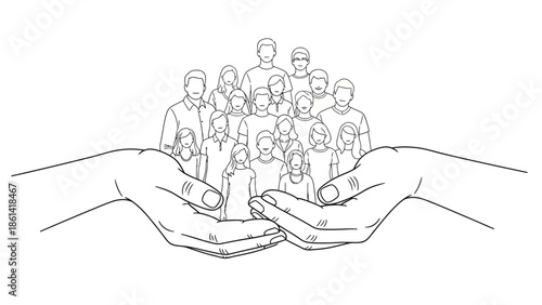 Hands holding a diverse group of people illustration.