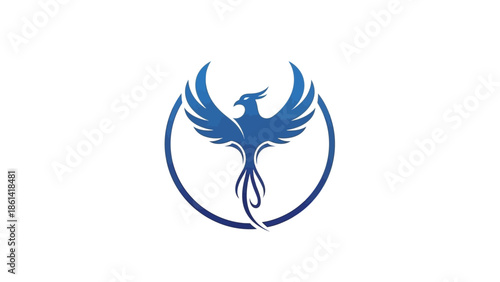 Majestic Blue Phoenix Bird Logo Design with Spread Wings.
