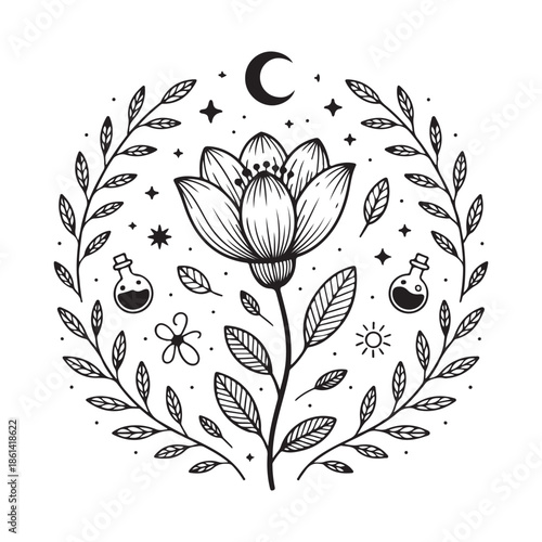 Floral Moon Circle Vector Design