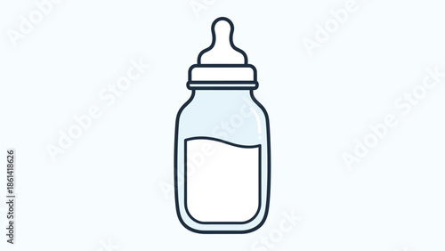 Baby bottle with milk on a clean white background, Generative AI.
