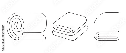 Rolled and Folded Blanket Icons Set, Simple Outline Art, Clean Design.
