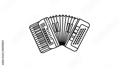 Vintage accordion instrument with buttons and keys, Generative AI.