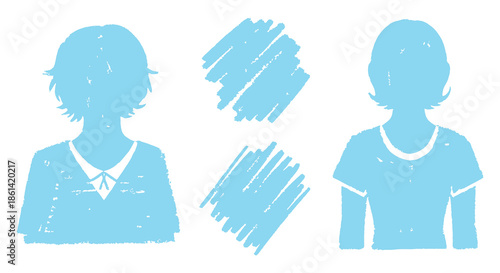 Simple blue sketch illustration depicting two human silhouettes with scribbled shapes in between them