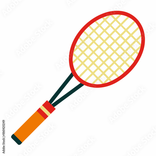 Vibrant tennis racket with orange handle and red frame