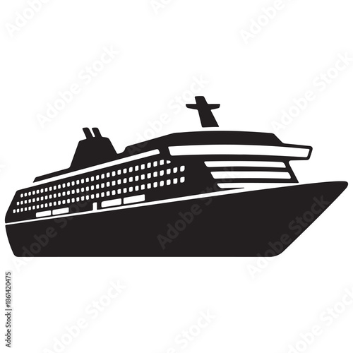 Cruise Ship Silhouette – Front-Side View of Maritime Travel Icon with Decks & Mast