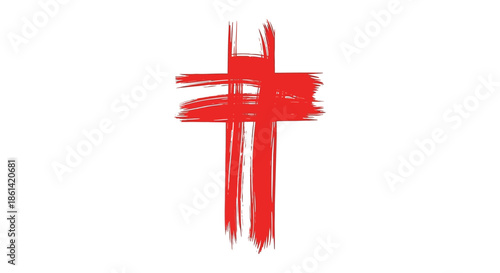 A bold red brushstroke depiction of a christian cross a symbol of faith and belief