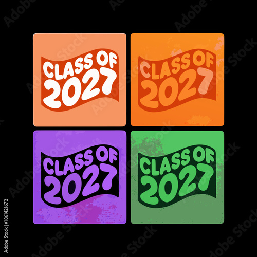 Colorful class of 2027 graduation badges