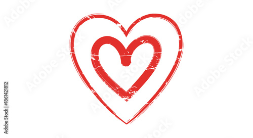 A simple illustration of a red heart within another heart sketched with a slightly textured hand drawn aesthetic