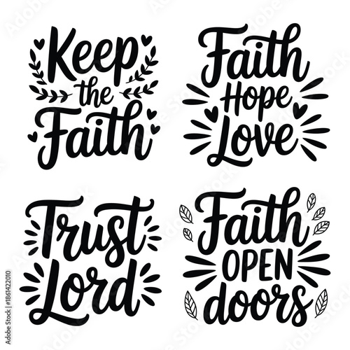 Collection of inspirational religious quotes and faith based typography designs.