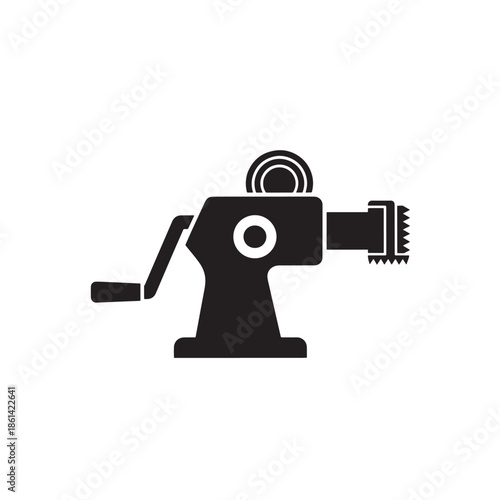 Vintage Pencil Sharpener in Simple Flat Design with Black Silhouette on White Background for Office Supplies