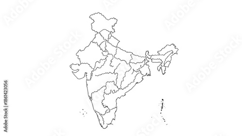 Detailed outline map of india with state borders on white background for geographic reference and educational purposes globally