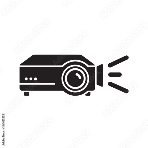 Projector Icon in Simple Flat Design with Black Color on White Background for Technology Illustration