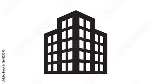 Modern office building icon in minimalist style with dark color on white background for corporate branding