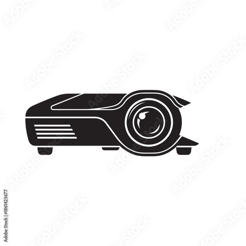 Modern Projector in Simple Flat Design with Monochromatic Color Scheme on White Background for Technology Advertising