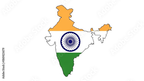 Map of india with indian flag colors and ashoka chakra symbol, patriotic illustration, national identity, vector graphic
