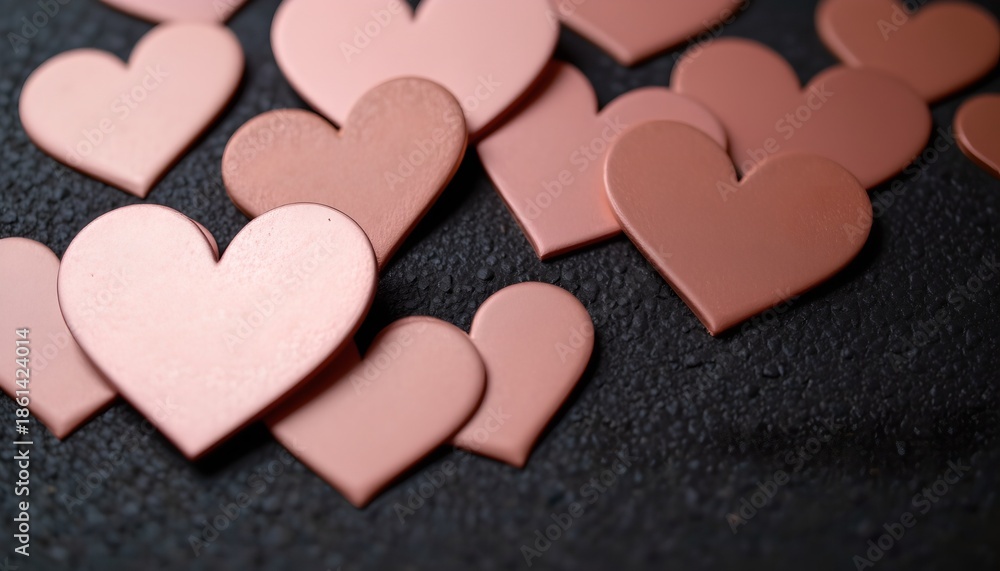 Fototapeta premium Soft Pink and Peach Hearts Dark Textured Background