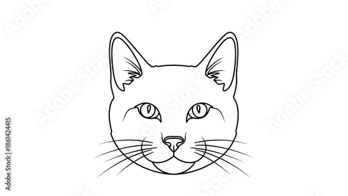 Vector illustration of a cute cartoon kitten featuring a beautiful feline portrait with domestic pet features and expressive eyes isolated on a white background
