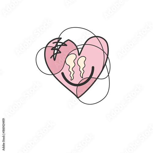 Sad Heart with Tears Hand Drawn Illustration