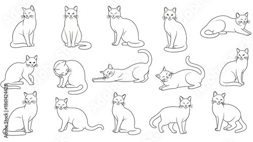 Vector illustration set of funny cartoon animals and farm pets featuring a cat dog horse and cow in a black silhouette drawing collection for seamless pattern design