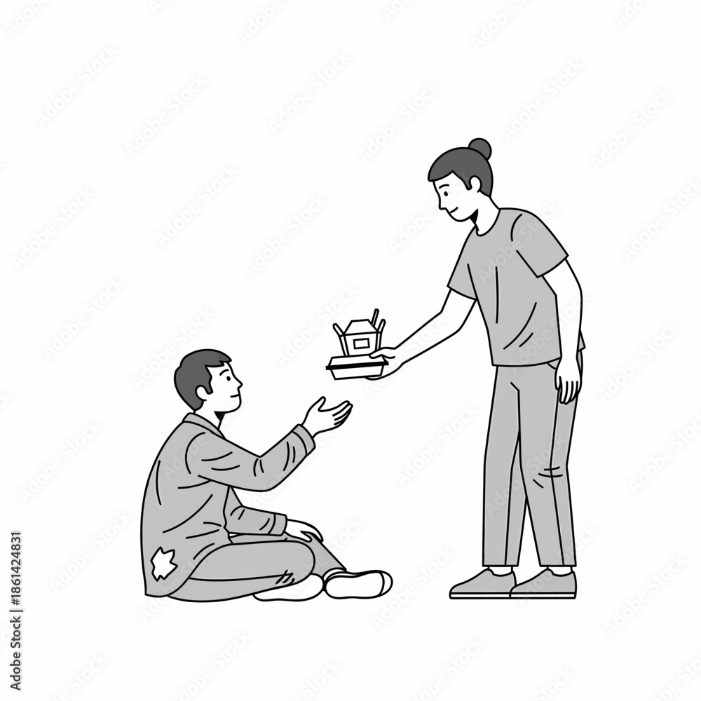 Fototapeta premium Pregnant woman is sad while a man smokes near her, illustrating the danger of passive smoking and its harm to the fetus, drawn in a monochromatic vector line art style.