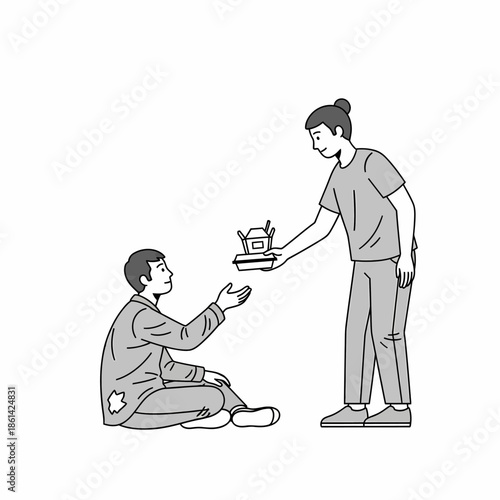 Pregnant woman is sad while a man smokes near her, illustrating the danger of passive smoking and its harm to the fetus, drawn in a monochromatic vector line art style.