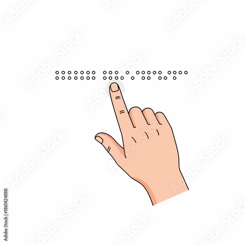 Vector illustration of a hand reading Braille dots, symbolizing accessibility, disability rights, and communication for the visually impaired.