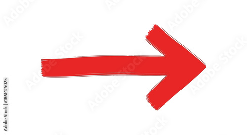 A vibrant red arrow pointing to the right showcasing a bold brushstroke design on a white background