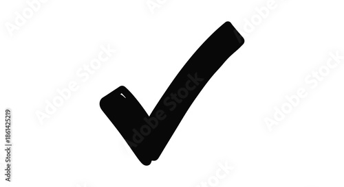 A simple illustration depicting a bold black check mark against a clean bright white background