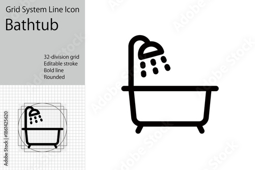 Bathtub, bathing icon, bathroom symbol