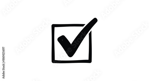 A simple black and white illustration depicting a check mark inside a square box outline