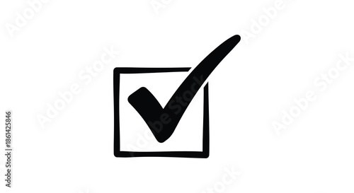 A simple black and white illustration depicting a check mark within a square box outline