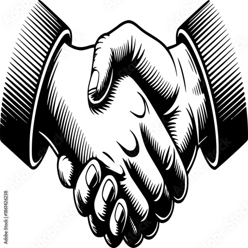 Shake hands black and white vector illustration 