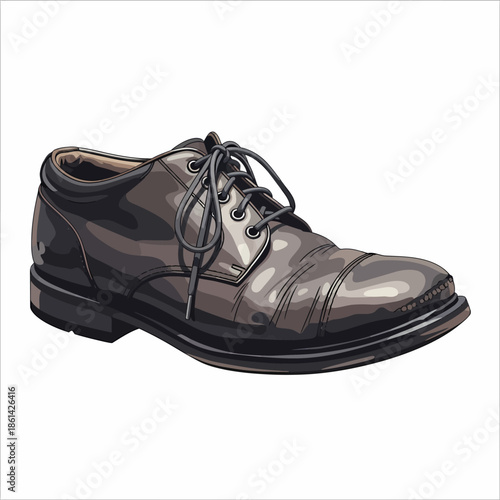 Highly detailed vector illustration of a classic men's brown leather lace-up dress shoe isolated on a white background.