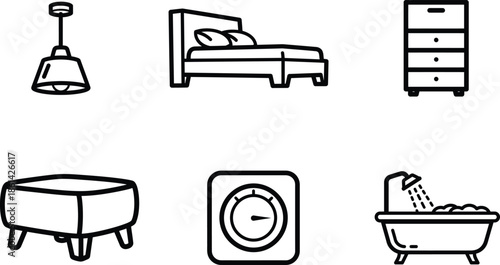 line drawing of household furniture and appliances