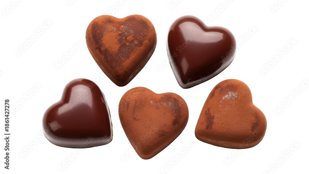 Fototapeta premium Five polished red jasper heart shaped stones isolated on transparent background
