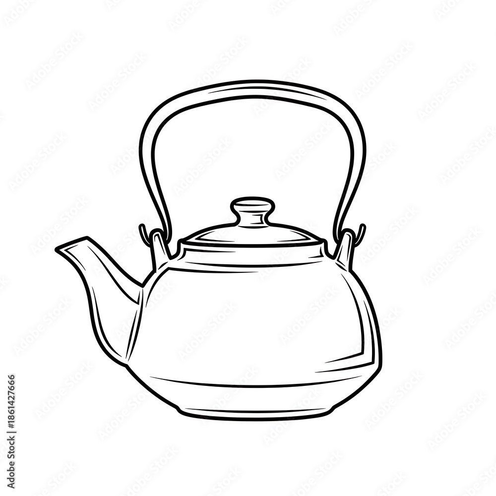 Obraz premium Traditional Teapot Outline Icon | Vintage Tea Kettle Line Art