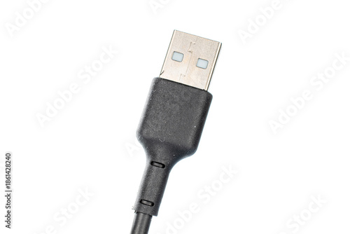 USB cable isolated on white background, close-up.