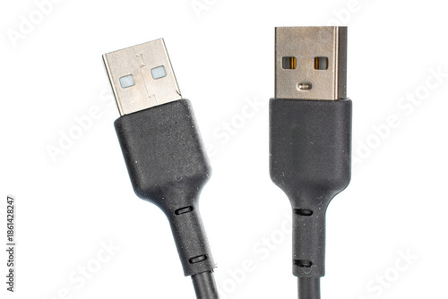 USB cable isolated on white background, close-up.